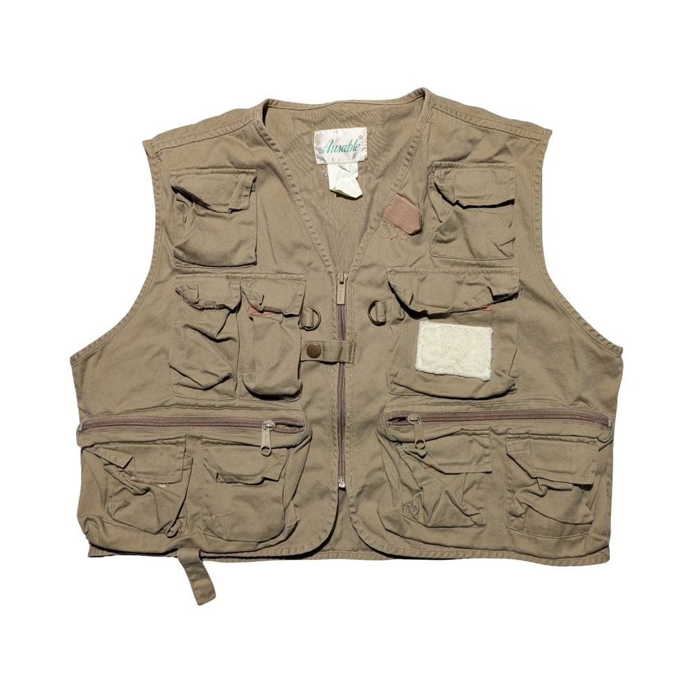 Ausable Utility Cargo Vest Men's S Khaki Cotton‎ Zip Up Cropped Tactical